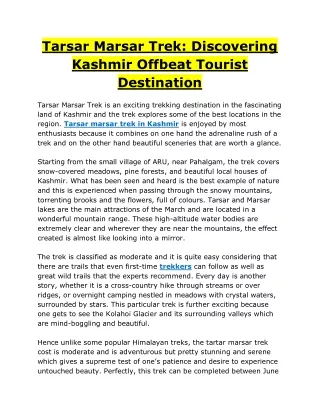 Tarsar Marsar Trek Discovering Kashmir Offbeat Tourist Destination