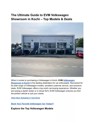 The Ultimate Guide to EVM Volkswagen Showroom in Kochi – Top Models & Deals