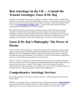 Consult the Trusted Astrologer, Guru Ji Dr. Raj