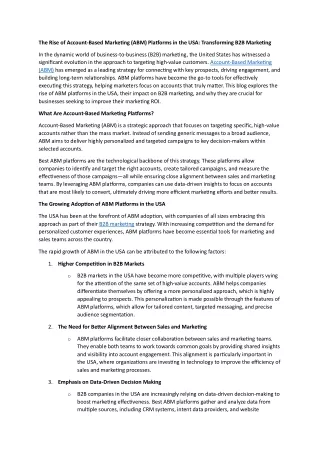The Rise of Account-Based Marketing (ABM) Platforms in the USA Transforming B2B Marketing