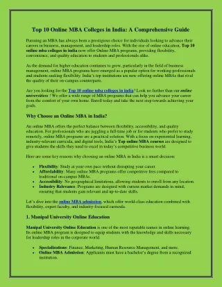Top 10 Online MBA Colleges in India