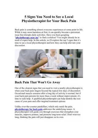 5 Signs You Need to See a Local Physiotherapist for Your Back Pain