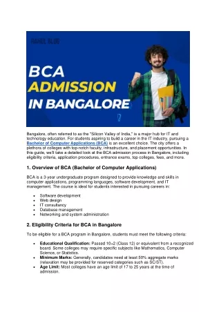 A Complete Guide to the BCA Admission Process in Bangalore