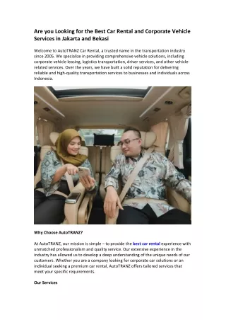 Are you looking for the Best Car Rental and Corporate Vehicle Services in Jakarta and Bekasi