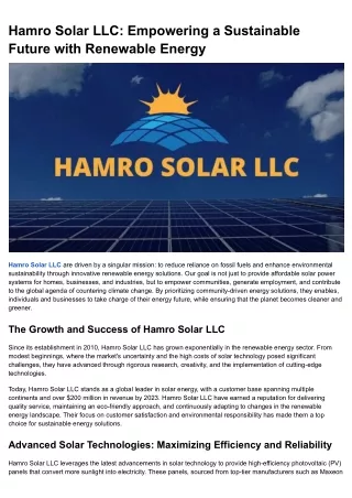 Hamro Solar LLC_ Empowering a Sustainable Future with Renewable Energy