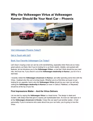 Why the Volkswagen Virtus at Volkswagen Kannur Should Be Your Next Car – Phoenix