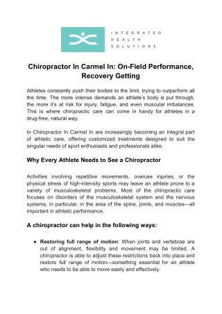 Chiropractor In Carmel In - On-Field Performance, Recovery Getting