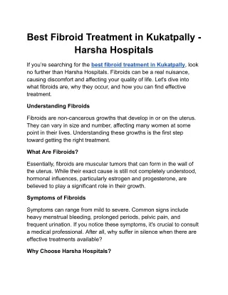 Best Fibroid Treatment in Kukatpally - Harsha Hospitals