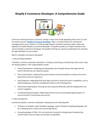 Shopify E-Commerce Developer: A Comprehensive Guide