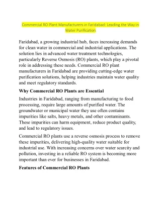 Commercial RO Plant Manufacturers in Faridabad- Netsol