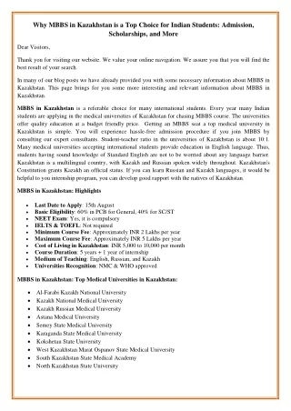 Why MBBS in Kazakhstan is a Top Choice for Indian Students: Admission, Scholarsh