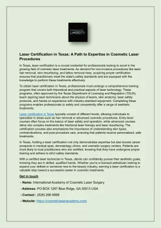 Laser Certification in Texas: A Path to Expertise in Cosmetic Laser Procedures