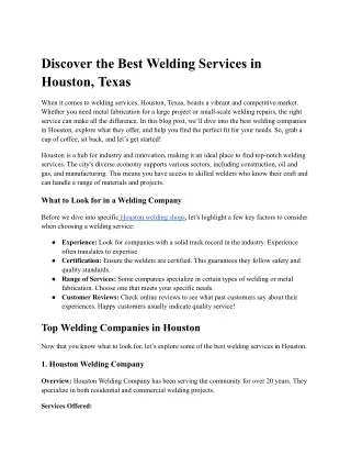 Discover the Best Welding Services in Houston, Texas