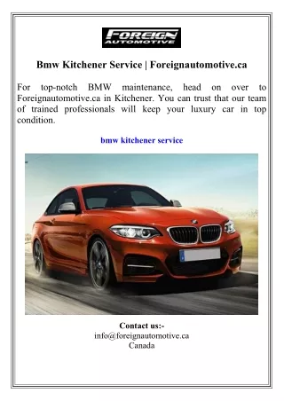 Bmw Kitchener Service  Foreignautomotive.ca