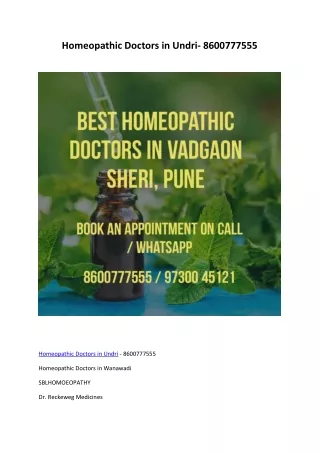 Homeopathic Doctors in Undri- 8600777555