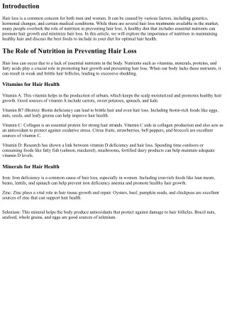 The Role of Nutrition in Preventing Hair Loss