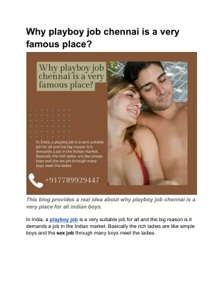Why playboy job chennai is a very famous place