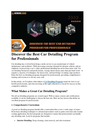 Discover the Best Car Detailing Program for Professionals