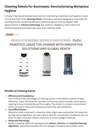 Cleaning Robot for Businesses: The Future of Workplace Hygiene