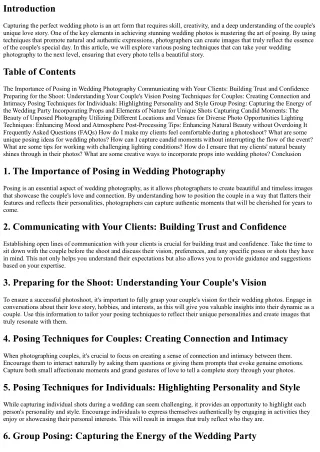 The Art of Posing: Techniques for Natural and Authentic Wedding Photos