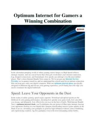 Optimum Internet for Gamers a Winning Combination