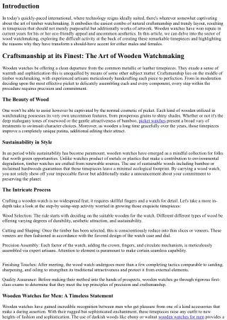 Craftsmanship at its Finest: The Art of Wooden Watchmaking