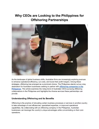 Why CEOs are Looking to the Philippines for Offshoring Partnerships