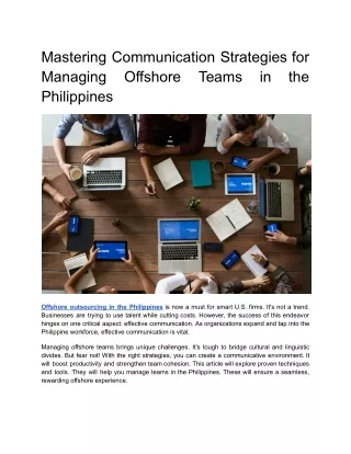 Mastering Communication Strategies for Managing Offshore Teams in the Philippines