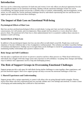 Overcoming Emotional Challenges of Hair Loss through Support Groups