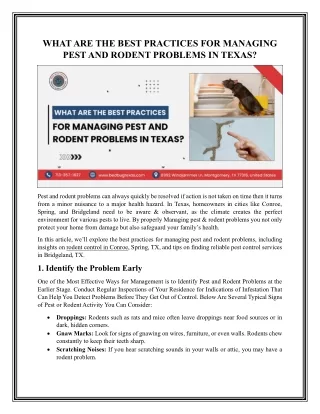 WHAT ARE THE BEST PRACTICES FOR MANAGING PEST AND RODENT PROBLEMS IN TEXAS