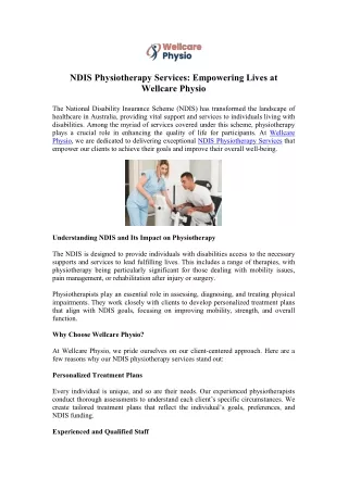 Explore NDIS Physiotherapy Services - Wellcare Physio