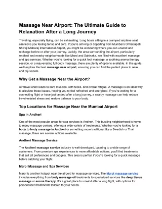 Massage Near Airport: The Ultimate Guide to Relaxation After a Long Journey