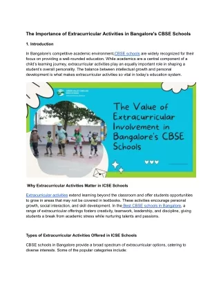 The Importance of Extracurricular Activities in Bangalore's CBSE Schools