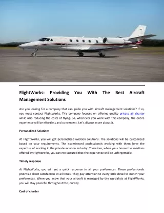 FlightWorks: Providing You With The Best Aircraft Management Solutions