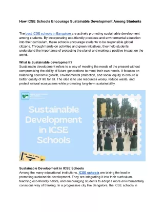 How ICSE Schools Encourage Sustainable Development Among Students