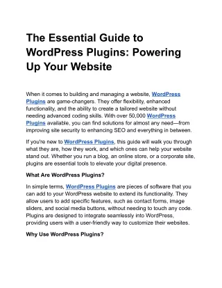 The Essential Guide to WordPress Plugins: Powering Up Your Website