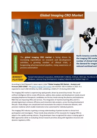 Imaging CRO Market to Witness Steady Expansion During 2030