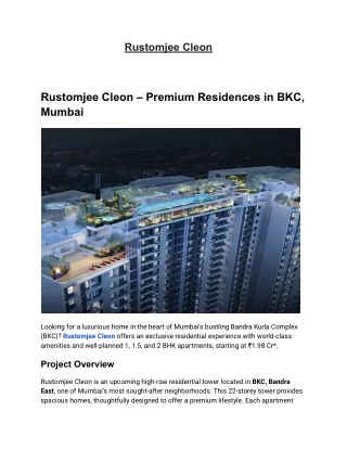 Rustomjee Cleon in BKC, Mumbai | Buy 1, 1.5 & 2 BHK Luxury Apartments