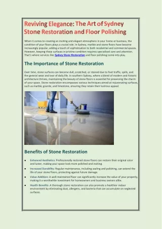 Reviving Elegance The Art of Sydney Stone Restoration and Floor Polishing