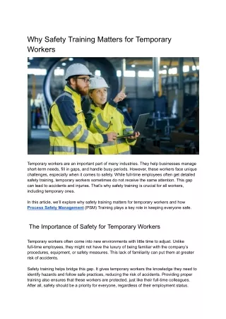 Why Safety Training Matters for Temporary Workers