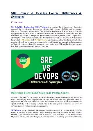 SRE Course - Site Reliability Engineering Training