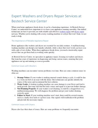 Expert Washers and Dryers Repair Services at Bestech Service Center