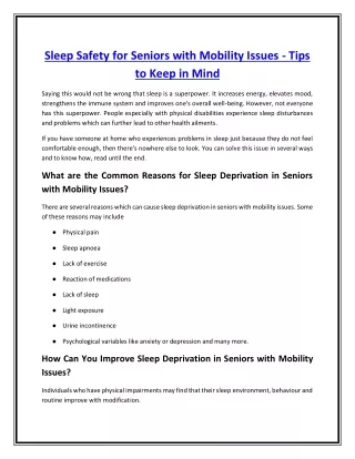 Sleep Safety for Seniors with Mobility Issues - Tips to Keep in Mind