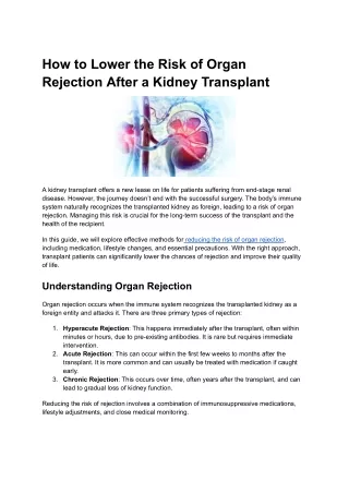 How to Lower the Risk of Organ Rejection After a Kidney Transplant