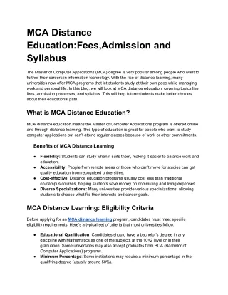 MCA Distance Education_Fees,Admission and Syllabus