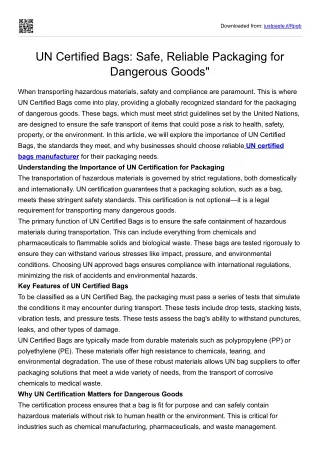 UN Certified Bags: Safe, Reliable Packaging for Dangerous Goods"