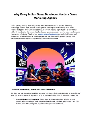 Why Every Indian Game Developer Needs a Game Marketing Agency
