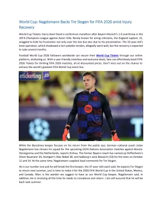 World Cup Nagelsmann Backs Tre Stegen for FIFA 2026 amid Injury Recovery