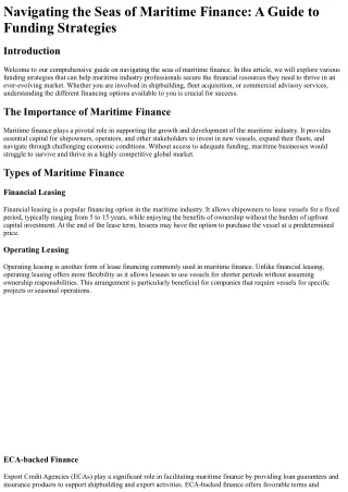 Navigating the Seas of Maritime Finance A Guide to Funding Strategies