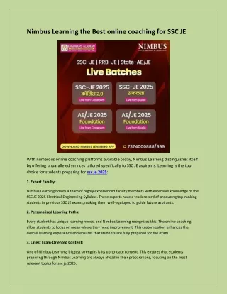 Nimbus Learning the Best online coaching for SSC JE